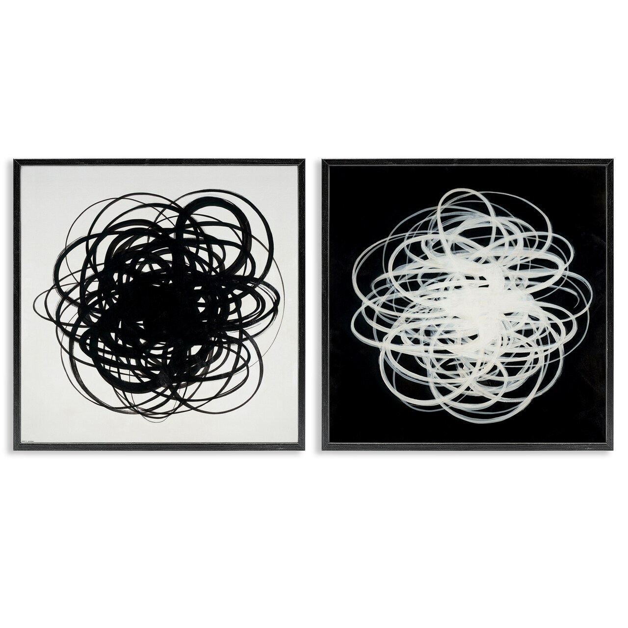 Stupell Industries Black & White Tangled Lines 2 pc Framed Giclee Wall Art Set Design by Haxton